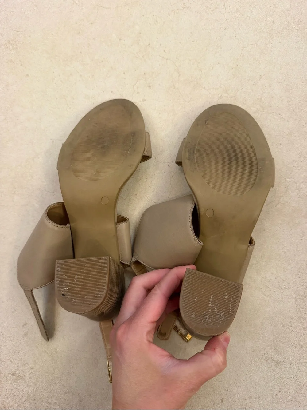 Seychellles Leather Taupe Slingback Block Heel Sandals